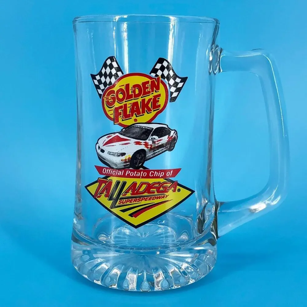 glass beer mug Golden Flake Talladega Super Speedway 2000s vintage